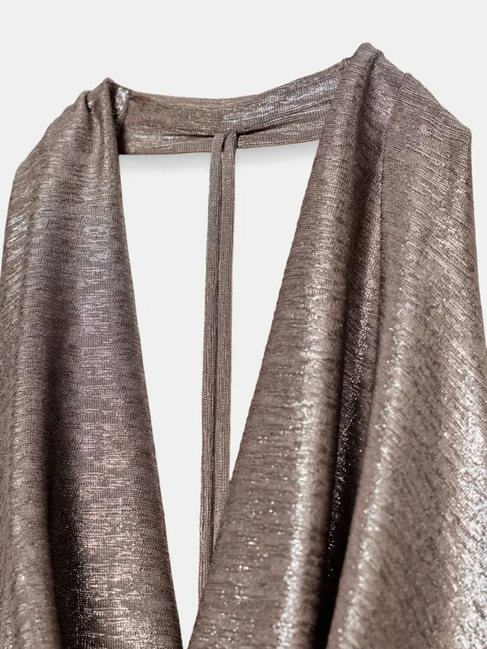 Zara Metallic Taupe Halter Draped Cowl Neck Top - Picture 6 of 8